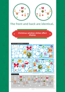 Detail of double-sided Christmas window stickers with Santa Claus and reindeer elements