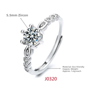 Macro shot of 5.5mm cubic zirconia ring with adjustable band and side stone accents