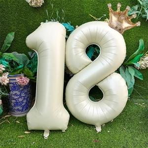 40-inch cream number 18 foil balloons with gold crown for birthday party decor