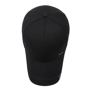 Classic black men's baseball cap for outdoor sun protection with metal side detail