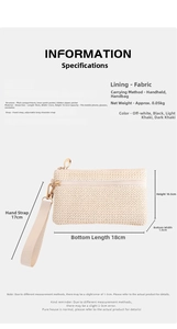 Stroh-Clutch-Tasche Abmessungen 18x1,5x10,5cm mit 17cm Handgelenkschlaufe und Reißverschluss