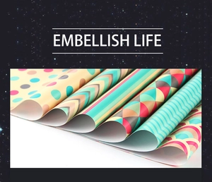 Detail of colorful gift wrap set with polka dots, stripes and geometric patterns