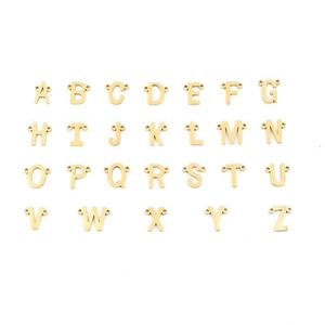 Collection of 26 gold-plated capital letter charms with dual rings for DIY jewelry making