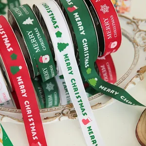 Christmas ribbed grosgrain ribbon set with Merry Christmas text and festive patterns