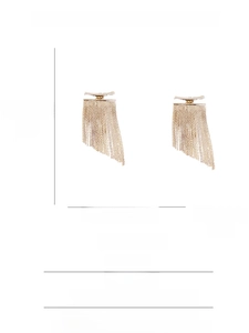 Detail showing 5.6cm length and 2.3cm width parameters of copper tassel earrings