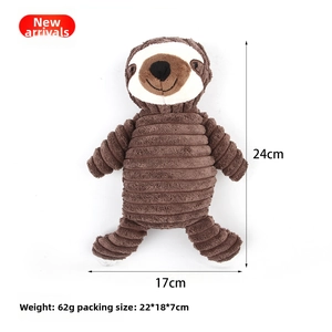 Detail view of sloth dog squeaky plush toy with dimensions 24cm height and 17cm width