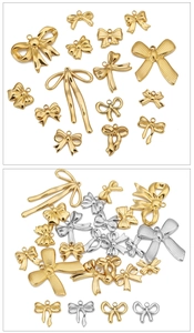 Detailed collection of assorted gold and silver stainless steel bow pendants for DIY jewelry