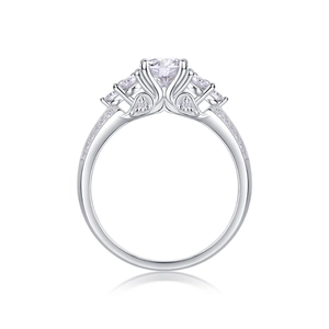 S925 sterling silver engagement ring with a round lab diamond in six-prong setting