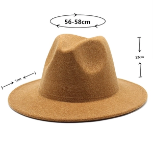 Detailed size chart of camel wool felt fedora with 56-58cm circumference and 7cm brim