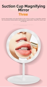 Detail of suction cup magnifying mirror on LED makeup vanity light for precise application