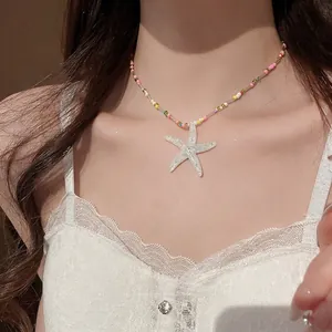 Colorful beaded necklace with sparkling starfish pendant for summer seaside vacation style