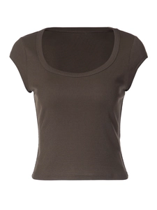 Eng anliegendes dunkelbraunes Rippstrick Kurzarm Crop Top T-Shirt für Damen