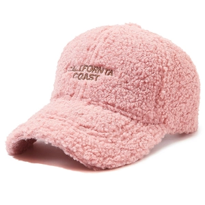 Casquette de baseball en laine d'agneau rose avec broderie California Coast d'hiver