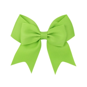 Detail of neon green handmade grosgrain ribbon bow with fine ribbed fabric texture