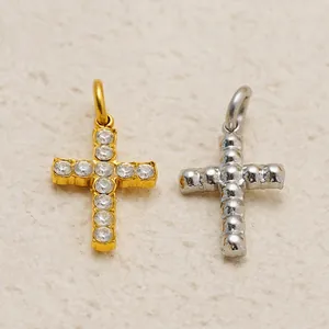 Minimalist 18K gold and silver stainless steel cross pendants with sparkling zircon stones