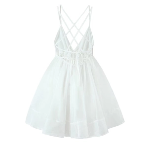 Robe courte blanche dos nu de style français avec col en V et silhouette trapèze