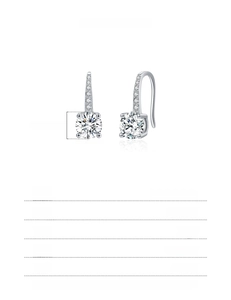Detailed specs for 1ct moissanite 925 sterling silver drop earrings with size markers