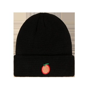 Bonnet en tricot noir pour enfant avec broderie orange mignonne et revers