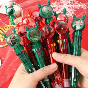Christmas Multi-Color Ballpoint Pen Plastic Silicone Reindeer Santa Cartoon Retractable Stationery Office School Gift