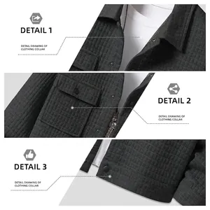 Dark grey men's waffle knit shirt jacket featuring utility pockets and collar details