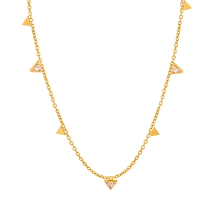 Minimalist 18K gold plated titanium necklace with multiple triangle diamond charms