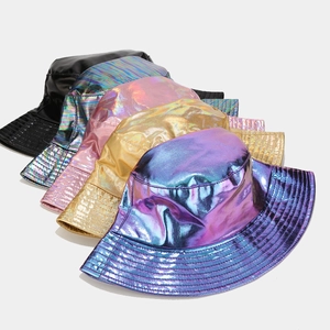 Laser metallic holographic bucket hat set in blue gold pink silver and black colors