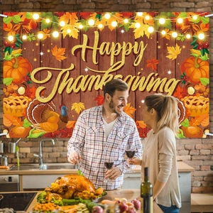 Happy Thanksgiving Party Hintergrund mit Herbstlaub und Kürbissen für die Feier zu Hause