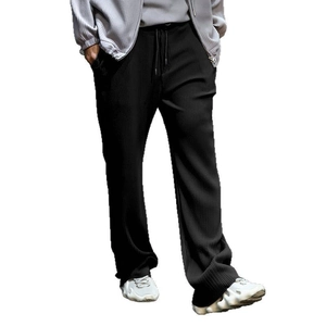 Men's loose vertical striped pleated wide-leg casual pants with drawstring elastic waist