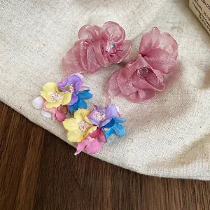 Floral chiffon fabric stud earrings with silver needles for summer beach vacation style