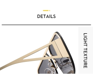 Detail of gold metal sunglasses frame with geometric hollow temple and soft nose pads