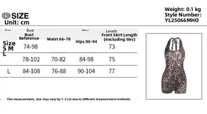 Size chart for leopard print bodysuit including bust, waist, and hip measurements
