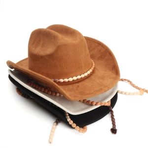 Ensemble de chapeaux de cowboy en daim marron, blanc et noir avec bandes à perles