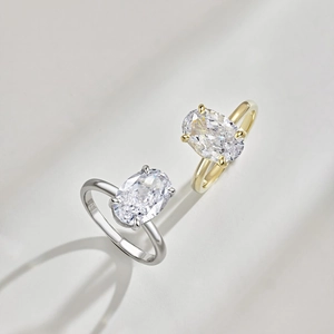 Macro detail of S925 sterling silver stamp on the inner band of oval cut zircon ring