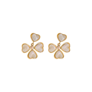 Elegant gold plated flower and heart earrings with white enamel inlay for women
