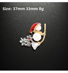 Détails de la broche bonhomme de neige de Noël avec perles, taille 37mm x 33mm