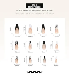 Size chart detail for black cross press-on nails featuring 12 precise size measurements