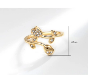 Macro shot of gold tulip ring with zircon petals showing 14.5mm vertical height detail