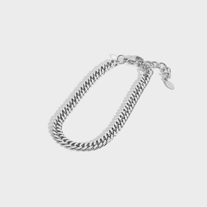 Silver stainless steel Cuban link bracelet for men and women with lobster clasp and tag