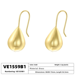 Poliertes Gold Messing Wassertropfen Ohrringe mit 15mm Breite und 36,5mm Länge Maßen