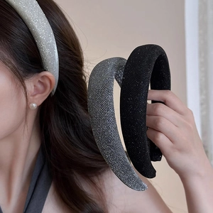 Sparkling padded headband for women featuring silver, grey, and black glitter sponge design