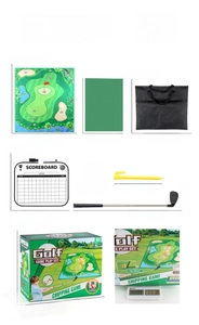Guía de tallas con medidas de alfombra de golf, palos y bolsa para set infantil