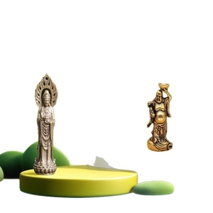 Vintage copper Guanyin and Maitreya Buddha figurines for desktop decoration