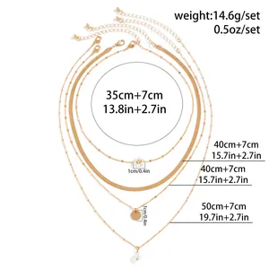 Detailed size and weight chart for layered gold necklace with pendant measurements