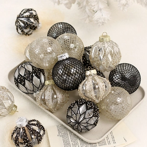 Elegant clear painted PET Christmas ball set with glitter and geometric patterns