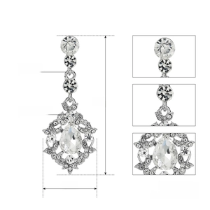 Detailed size specifications of teardrop crystal earrings with zinc alloy and Austria crystal