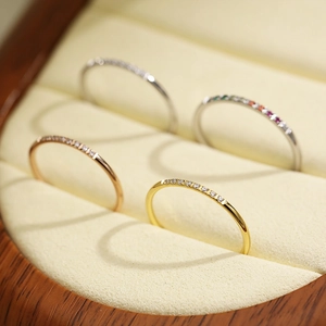 Minimalist stainless steel eternity rings with inlaid rhinestones in four elegant colors