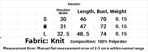 Size chart for women knit vest sweater showing measurements in S, M, and L sizes
