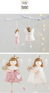 Detailed view of handmade plush Christmas angel pendants with gold accents and sequins