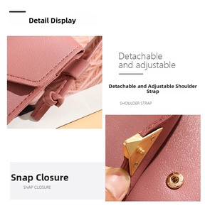 Detail of pink crossbody phone bag with adjustable strap and golden snap closure
