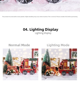 Comparison of Christmas carriage ornament in normal and warm LED light display